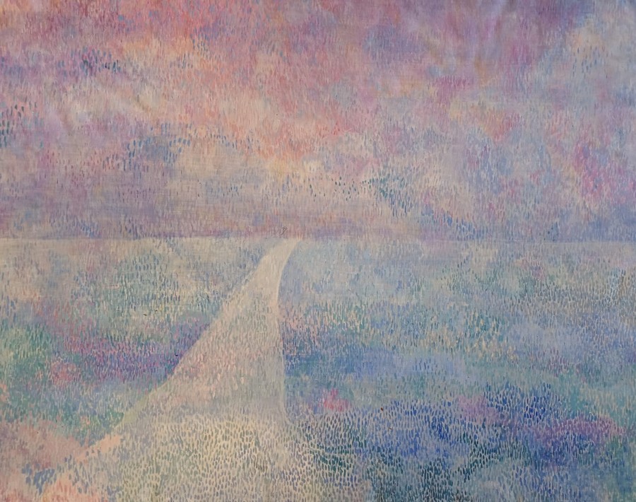 Abstract textured Dead Sea desert landscape blue sky earth tones acrylic painting Israel