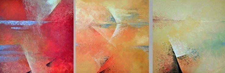Abstract deep blue painting with pink red diagonal marks energy movement acrylic Israel