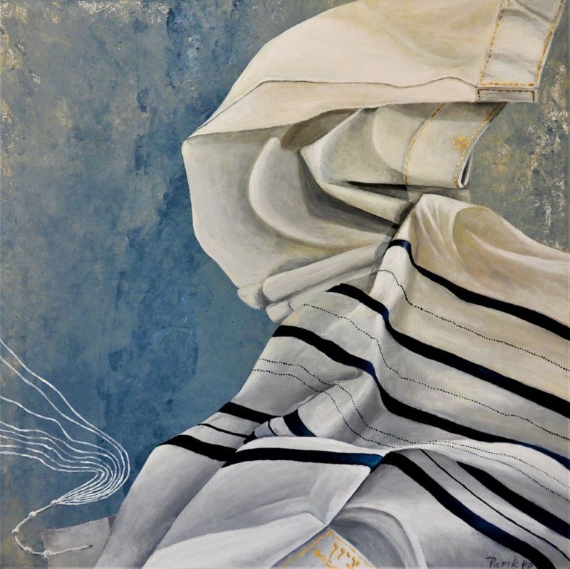 Jewish tallit prayer shawl with tzitzit fringes acrylic painting Pavla Parik